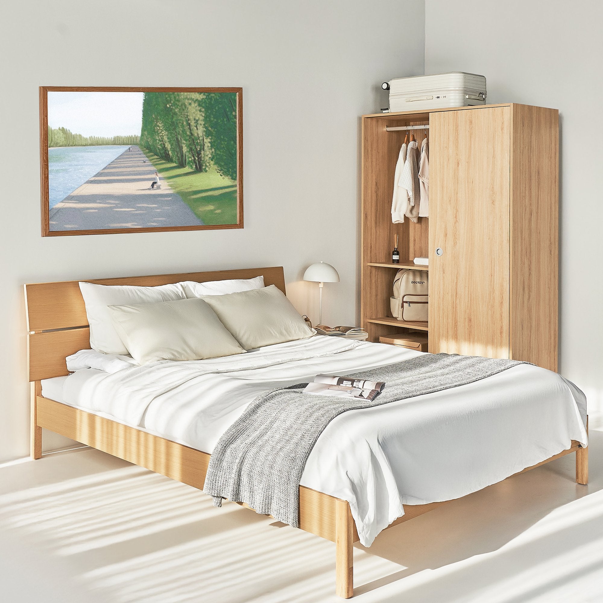 VLINE VIENNA Space-Saving Modern Wood Bedroom Combo: Sliding Wardrobe and Bed