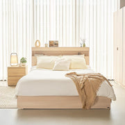 MOHO VIENNA Wooden Bed with Storage Drawers & Integrated Power Outlets, Natural Finish