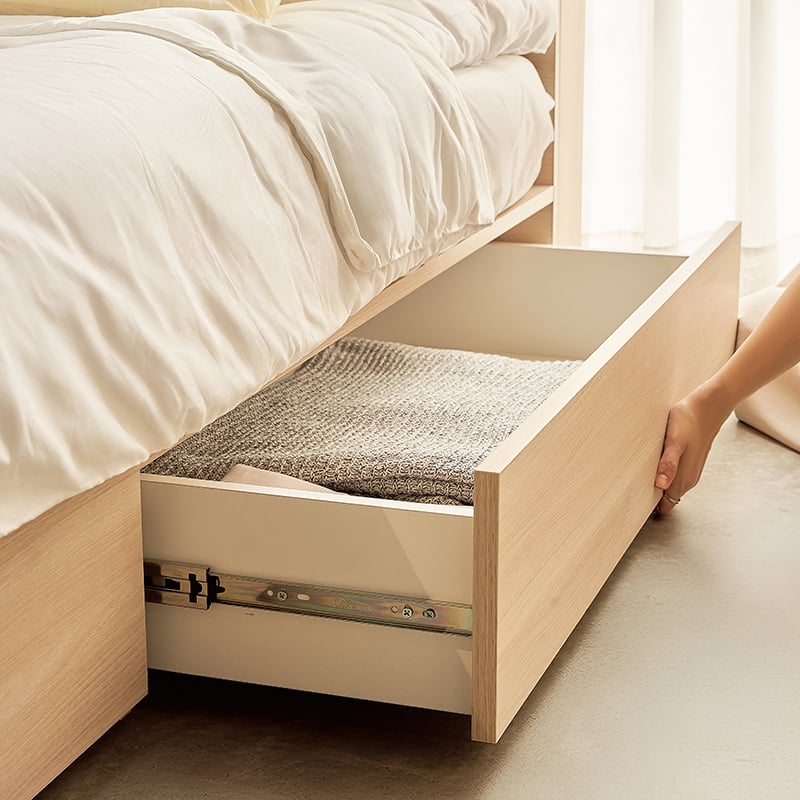 MOHO VIENNA Wooden Bed with Storage Drawers & Integrated Power Outlets, Natural Finish