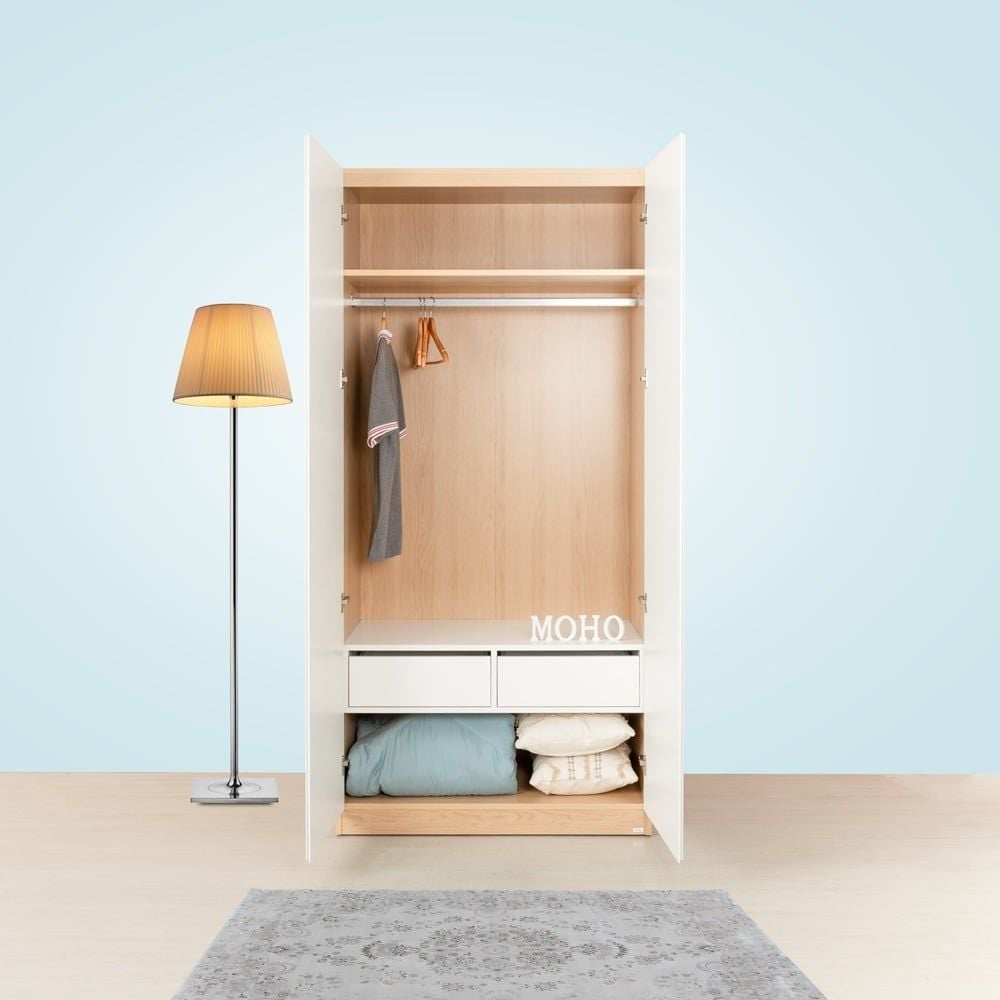 MOHO VIENNA 201 Modern 2-Door Wooden Wardrobe with Optimized Storage, 4 Colors