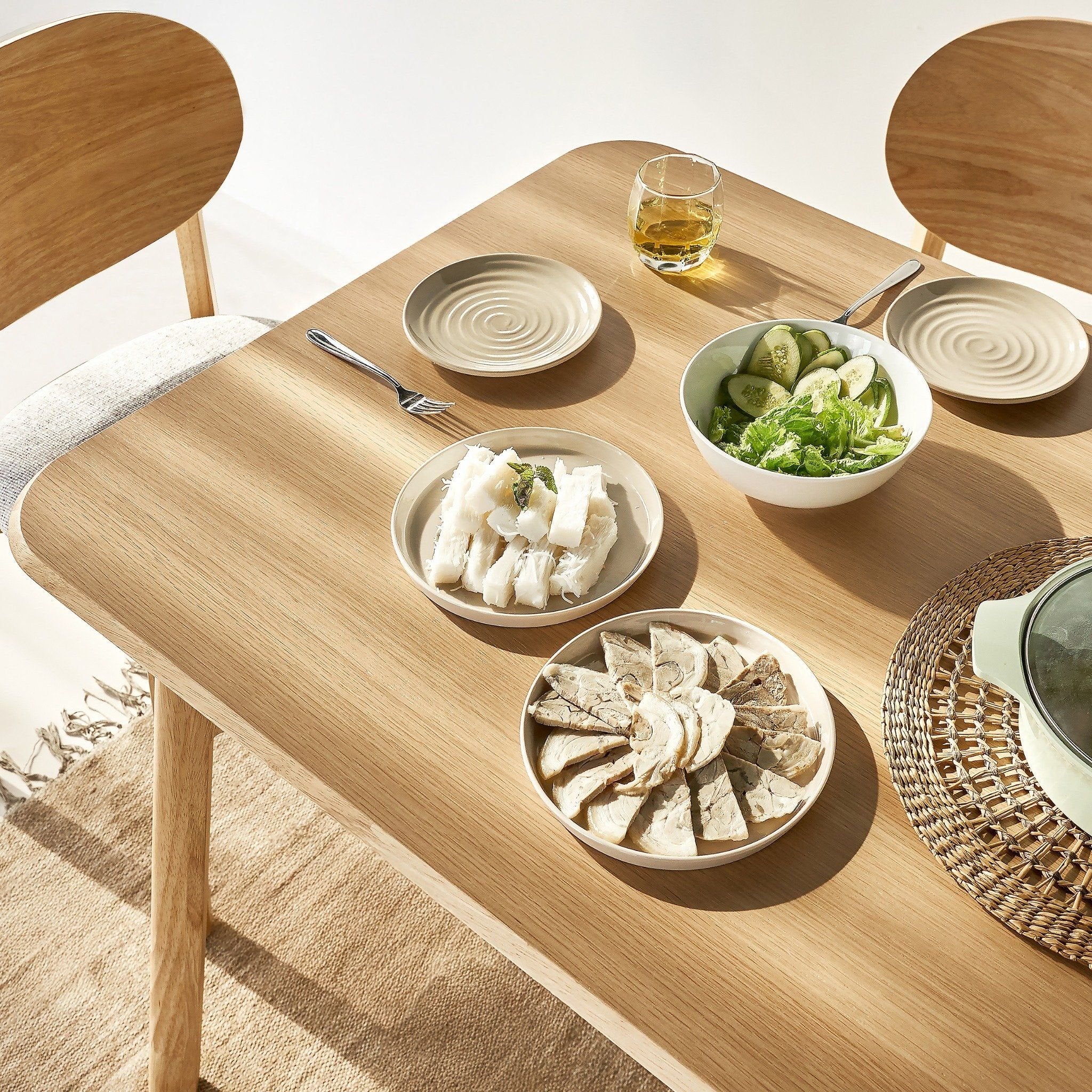 Serena Modern Oak Veneer Dining Set with 4-6 Ergonomic Rubberwood Chairs