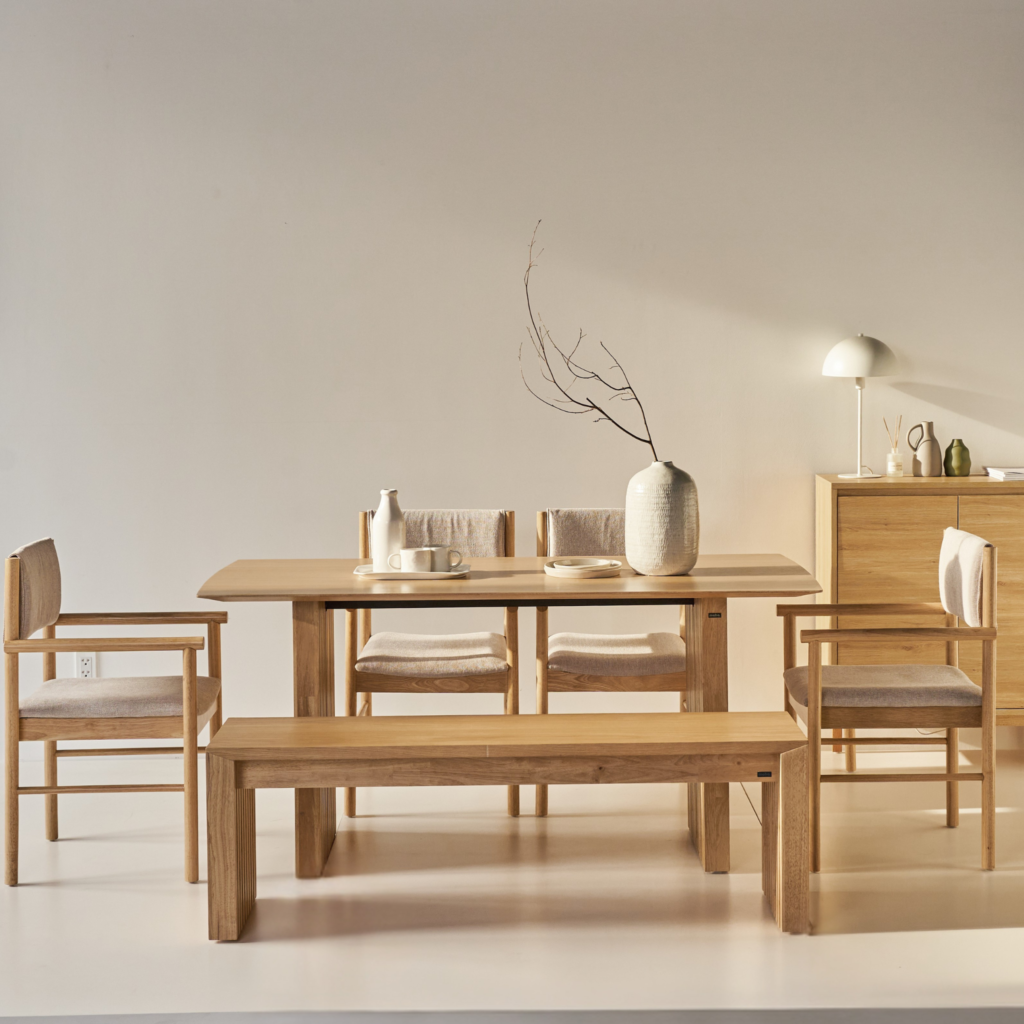PLANK Natural Rubberwood 6-8 Person Dining Set - Modern Scandinavian Style
