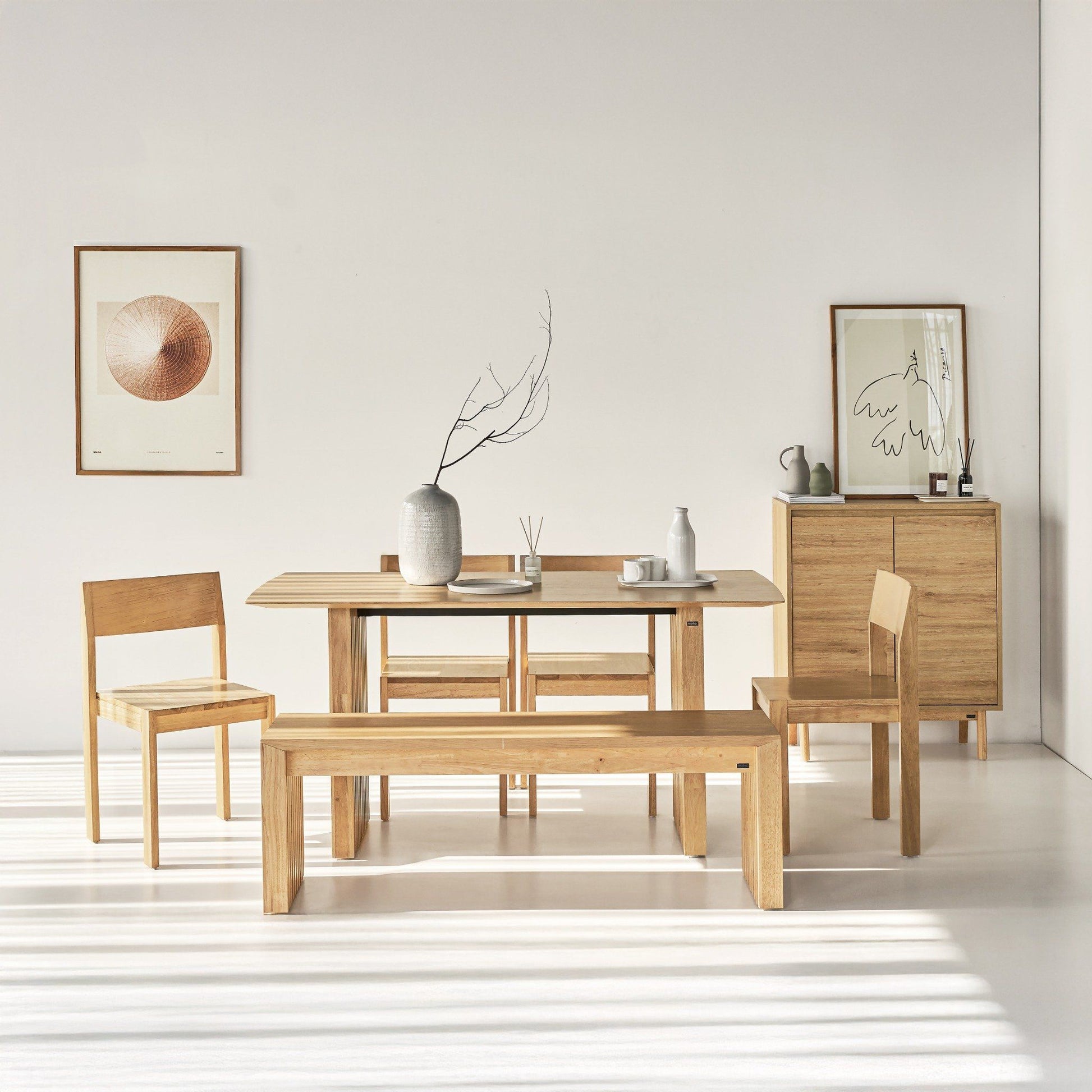 PLANK Natural Rubberwood 6-8 Person Dining Set - Modern Scandinavian Style