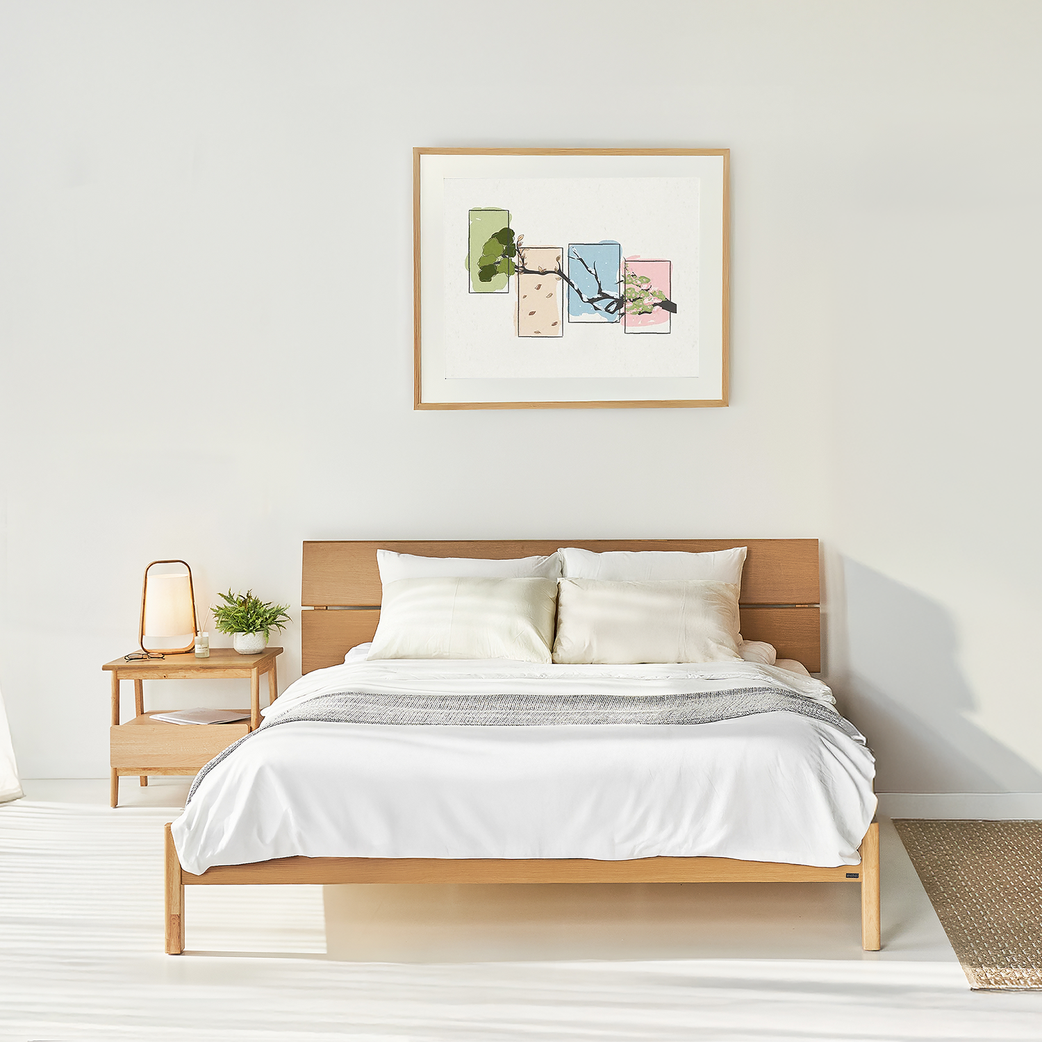 MOHO VLINE 601 Natural Wood Bed Frame - Durable Acacia Rubberwood Design