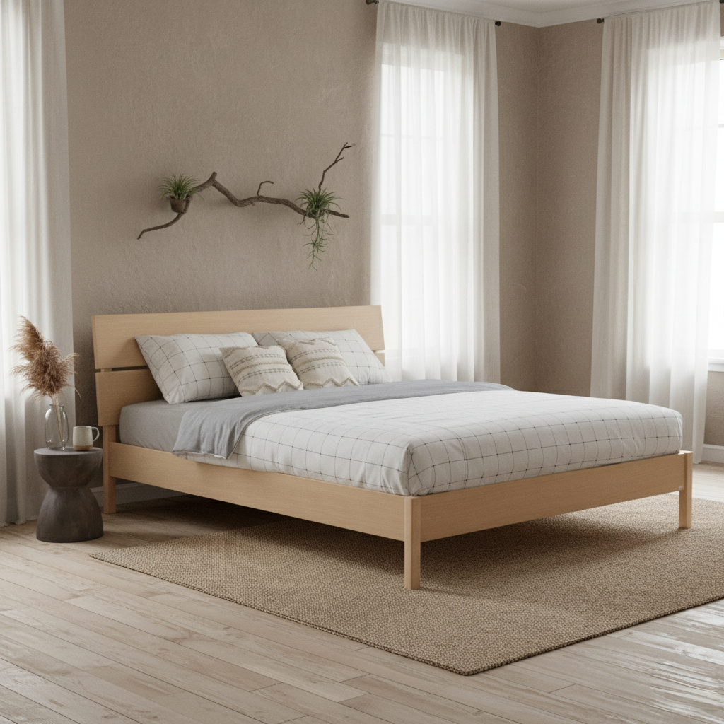 MOHO VLINE 601 Natural Wood Bed Frame - Durable Acacia Rubberwood Design