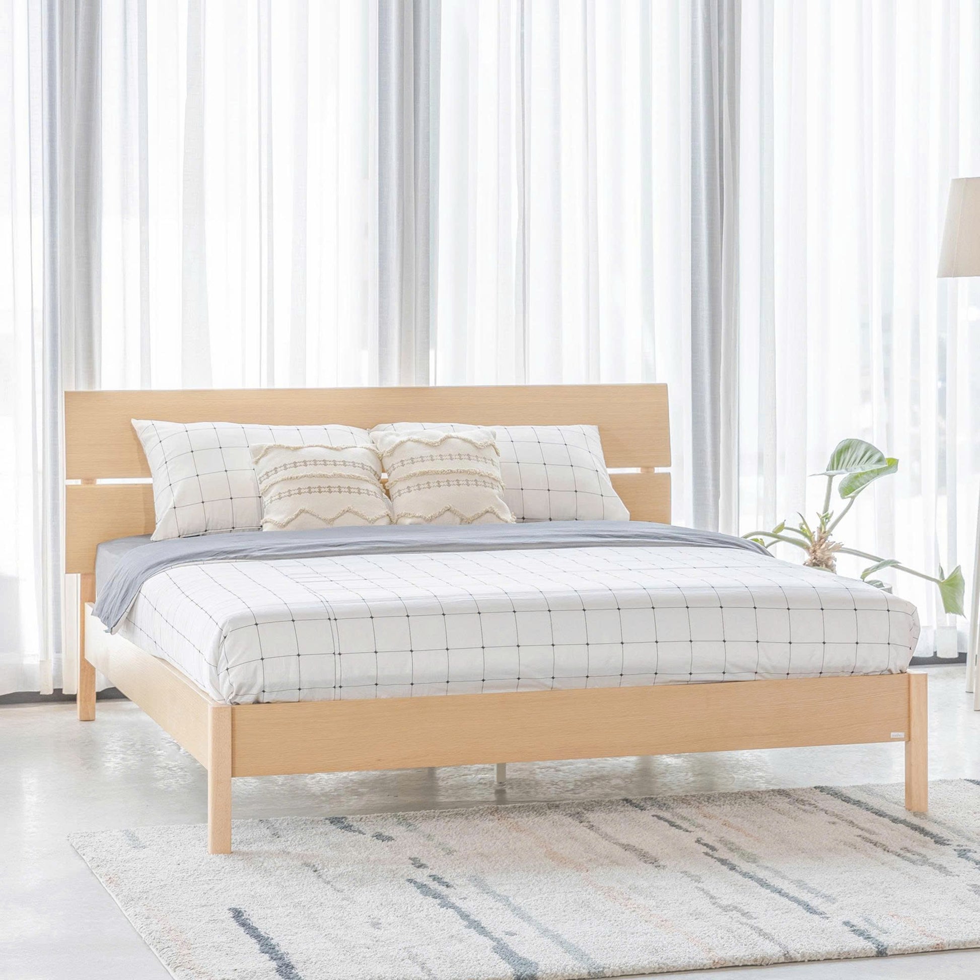 MOHO VLINE 601 Natural Wood Bed Frame - Durable Acacia Rubberwood Design