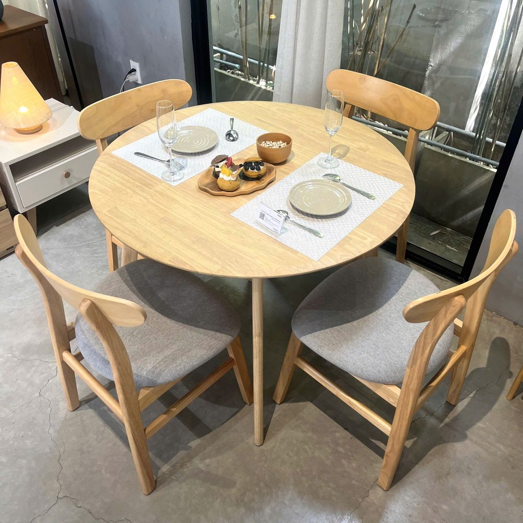 MOHO OSLO 100cm Round Solid Rubber Wood Dining Table, Brown Finish