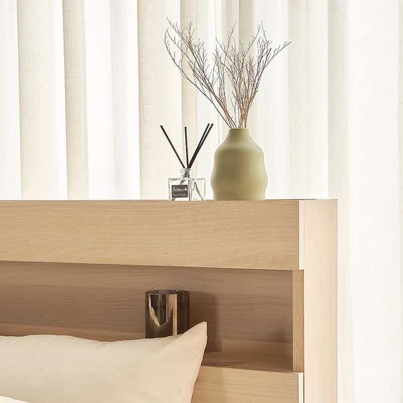 MOHO VIENNA Wooden Bed with Storage Drawers & Integrated Power Outlets, Natural Finish