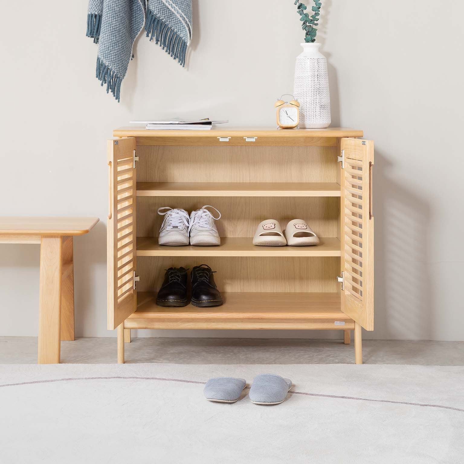 MOHO VLINE 601 Natural Oak Wood Shoe & Decorative Storage Cabinet