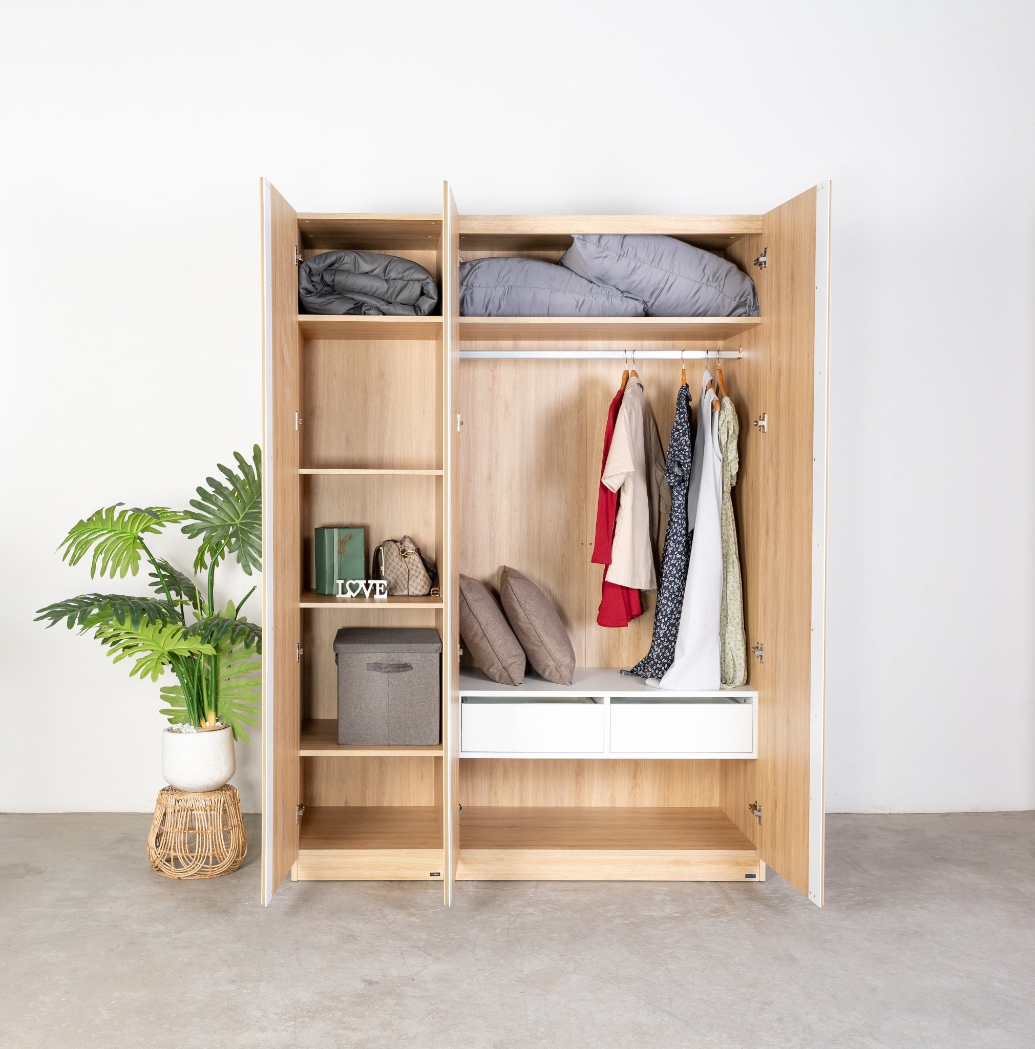 MOHO Vienna 201 3-Door Modular Wooden Wardrobe with Shelves & Drawers