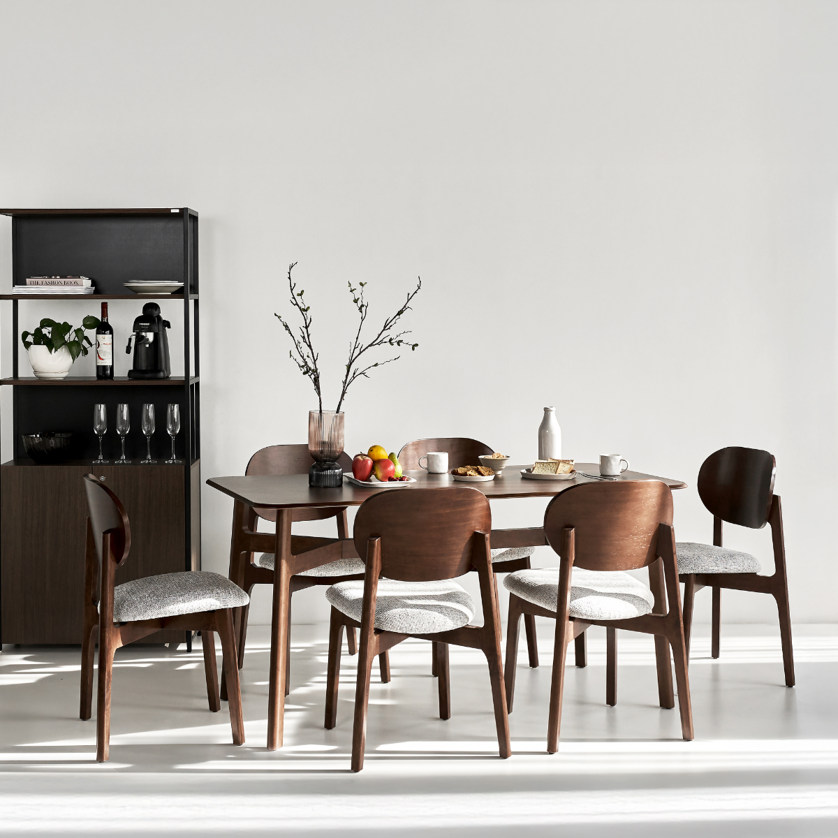 Serena Modern Oak Veneer Dining Set with 4-6 Ergonomic Rubberwood Chairs