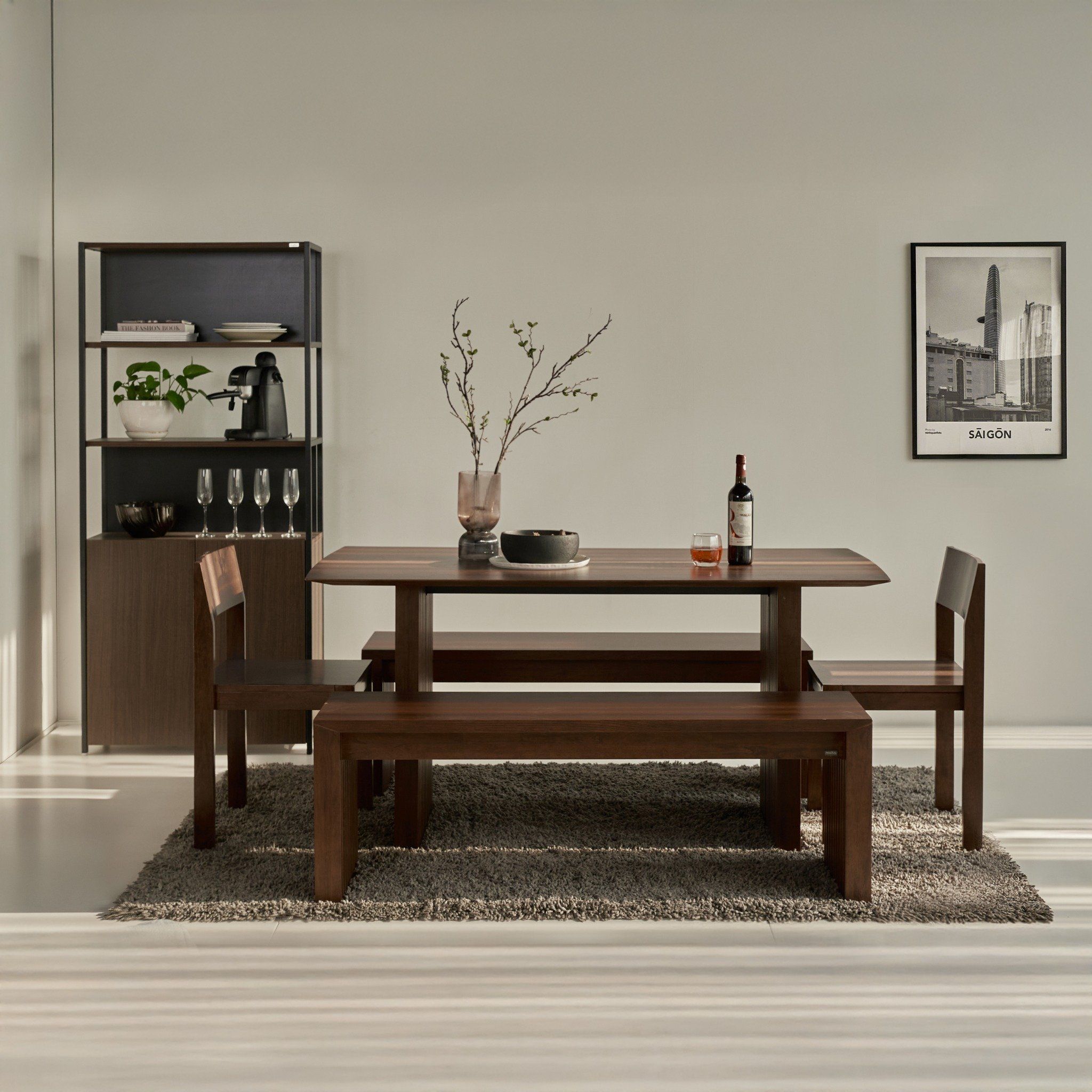 PLANK Natural Rubberwood 6-8 Person Dining Set - Modern Scandinavian Style