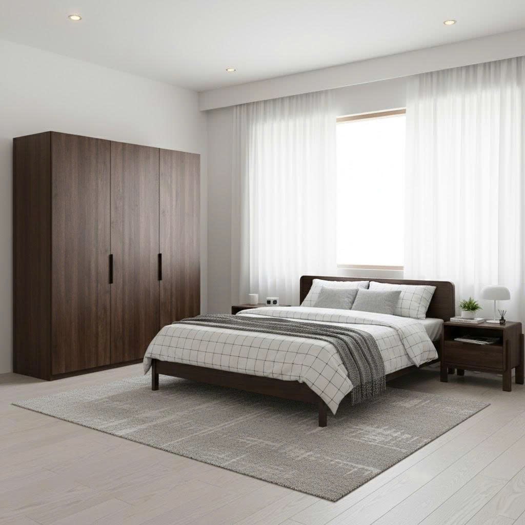 MOHO DALUMD 4-Piece Bedroom Furniture Set: Bed, Nightstand, Wardrobe System