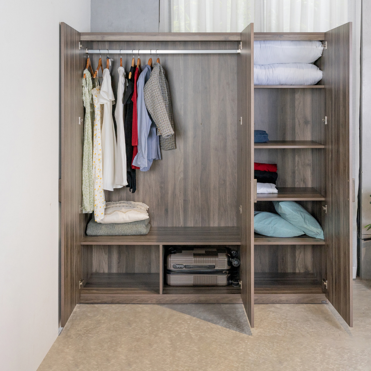 Narvik 201 Brown Nordic Bedroom Furniture Set - Bed, Nightstand, Wardrobe