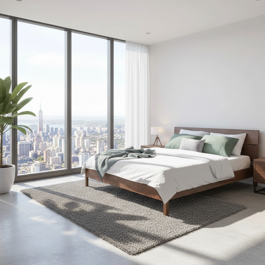 MOHO VLINE 601 Acacia Wood Bed Frame: Slanted Headboard, Sturdy Design