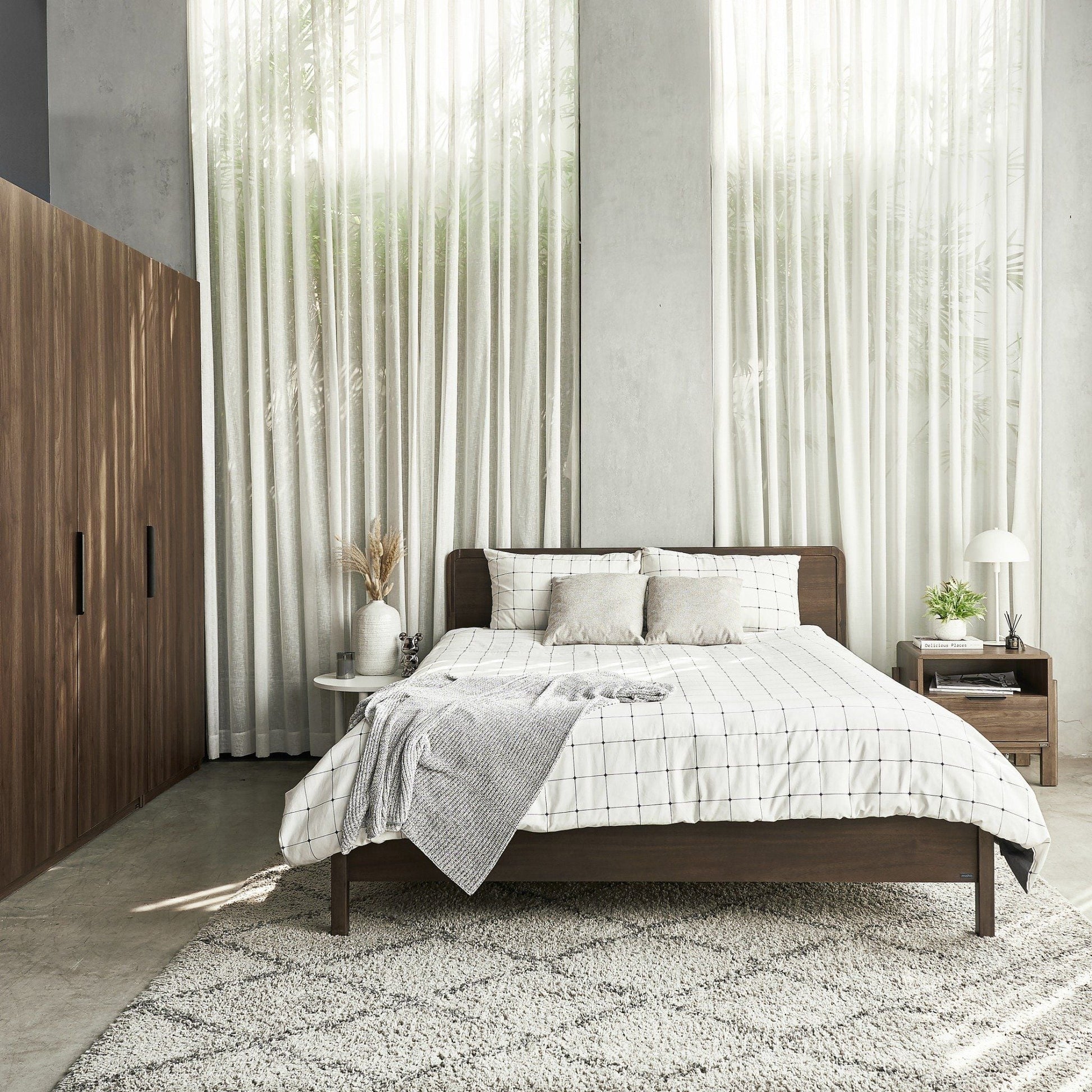 MOHO DALUMD 301 Acacia Wood Minimalist Bed, Almond Brown, Durable & Safe