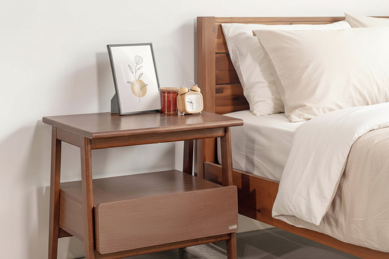 MOHO VLINE 801 Modern Wood Bedside Table with Drawer and Open Shelf