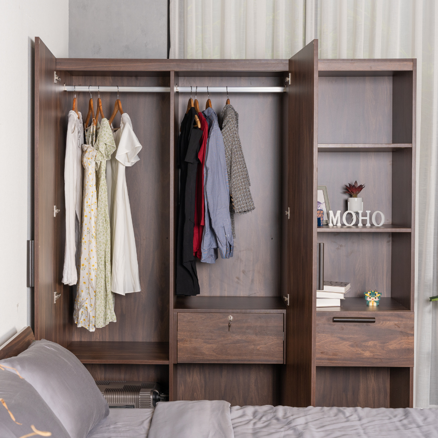 MOHO KOSTER Modern Brown Wooden Wardrobe Closet with Multiple Sizes