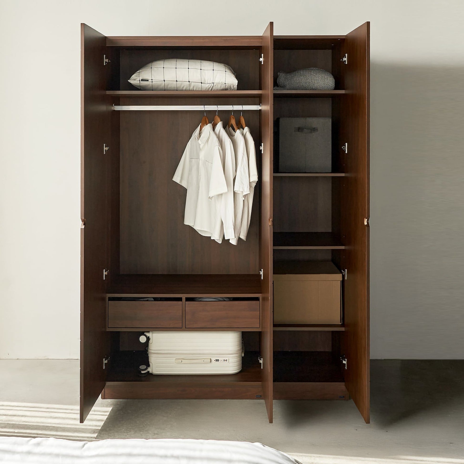 MOHO HOBRO 301 Three-Door Wardrobe with Adjustable Shelves, Brown Wood Finish