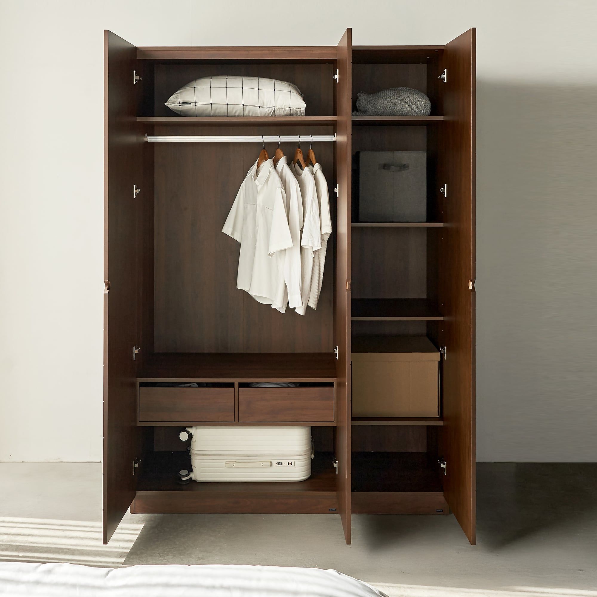 MOHO HOBRO 301 Three-Door Wardrobe with Adjustable Shelves, Brown Wood Finish