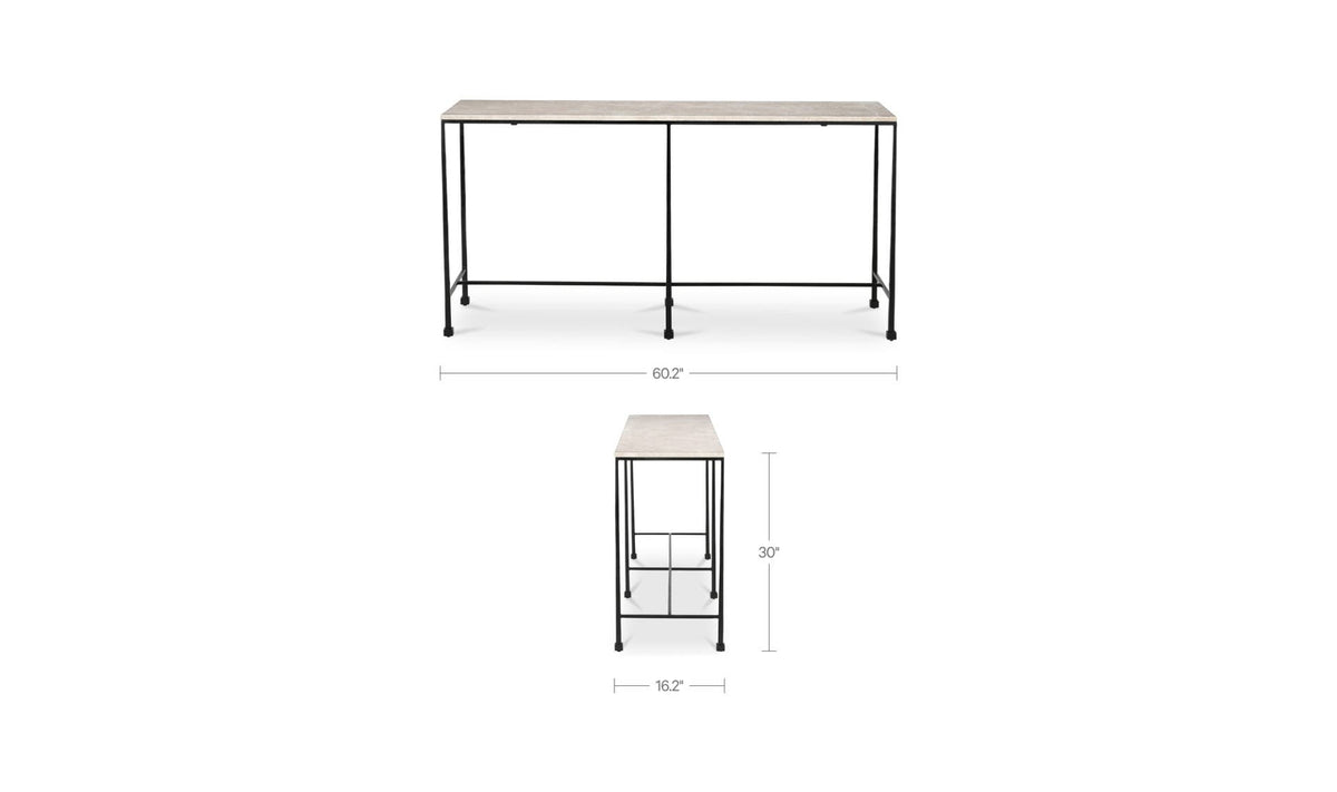 Roscoff Console Table in Botticino Marble, dimensions diagram, 60¼" × 16¼"