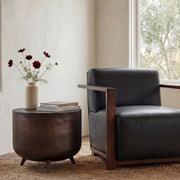Keswick Accent Table in Bronze — styled in a living room