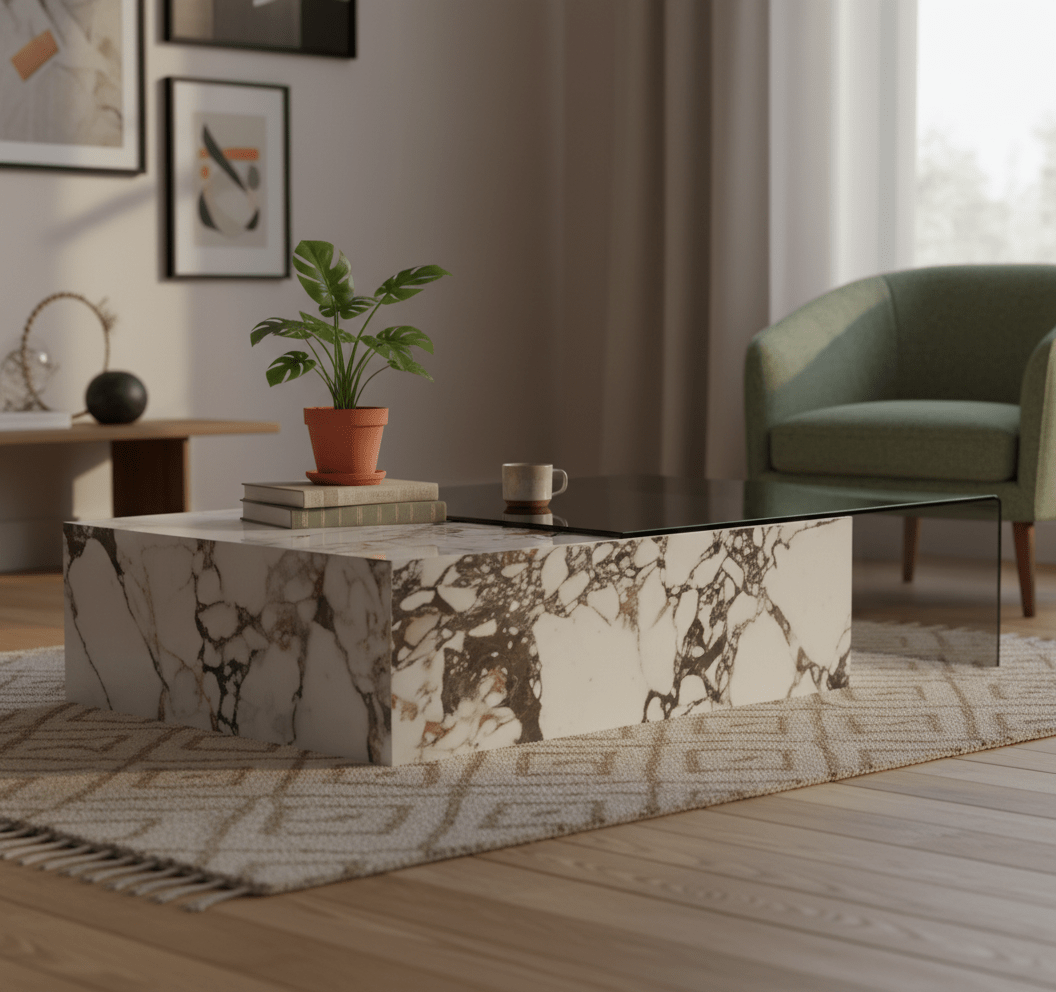 Rimini Dual - Surface Marble and Glass Table - Altera