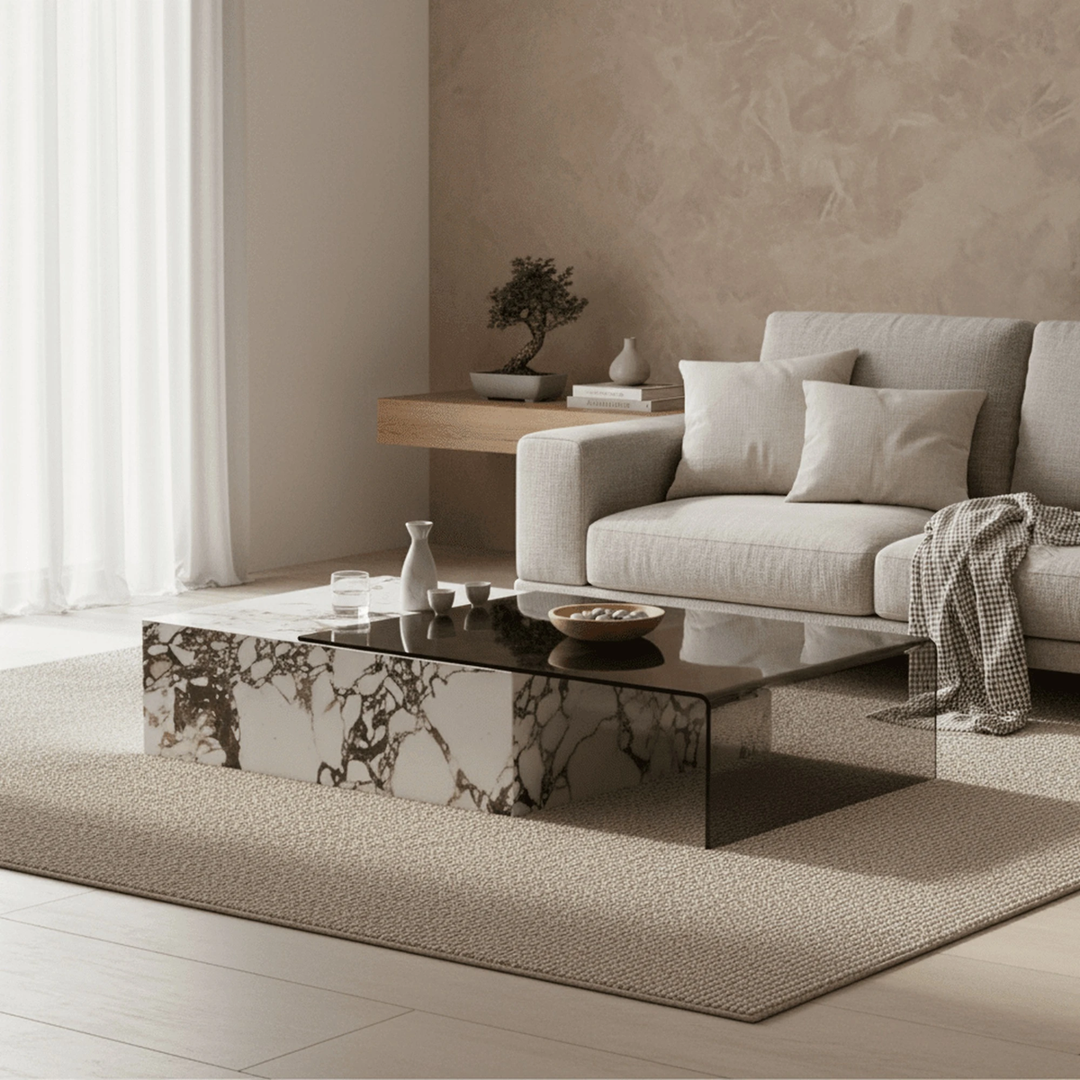 Rimini Dual - Surface Marble and Glass Table - Altera