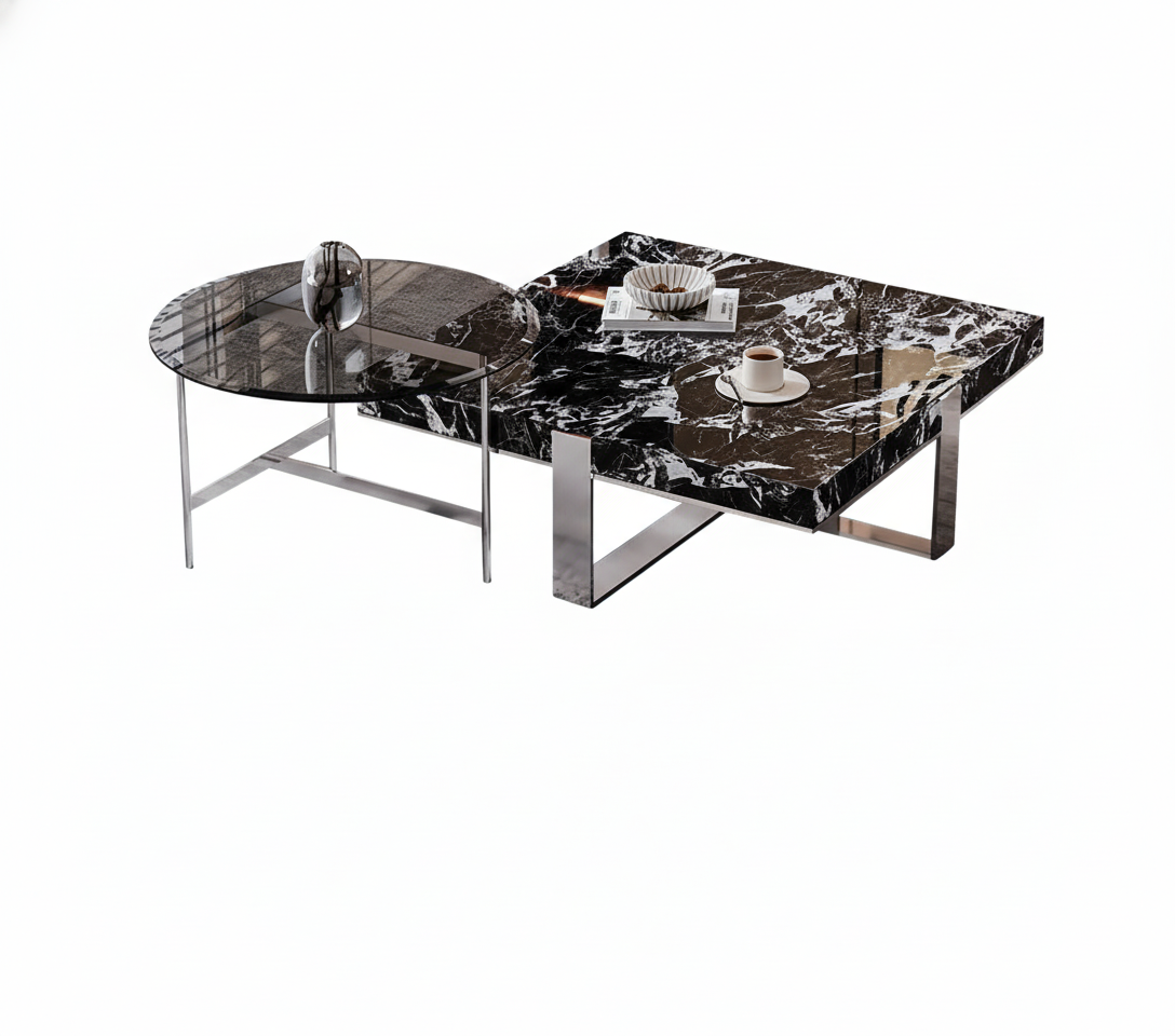 Orion Interlocking Marble & Glass Table Duo