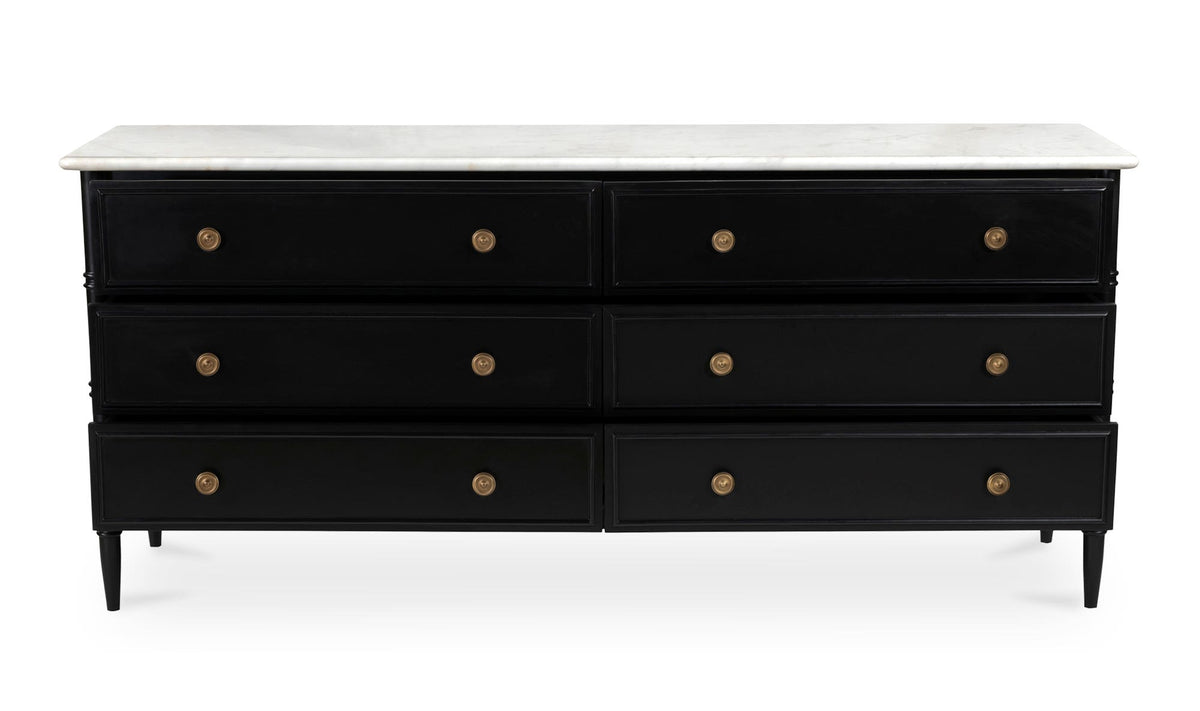 Eastport 6 Drawer Dresser in Black, three-quarter view