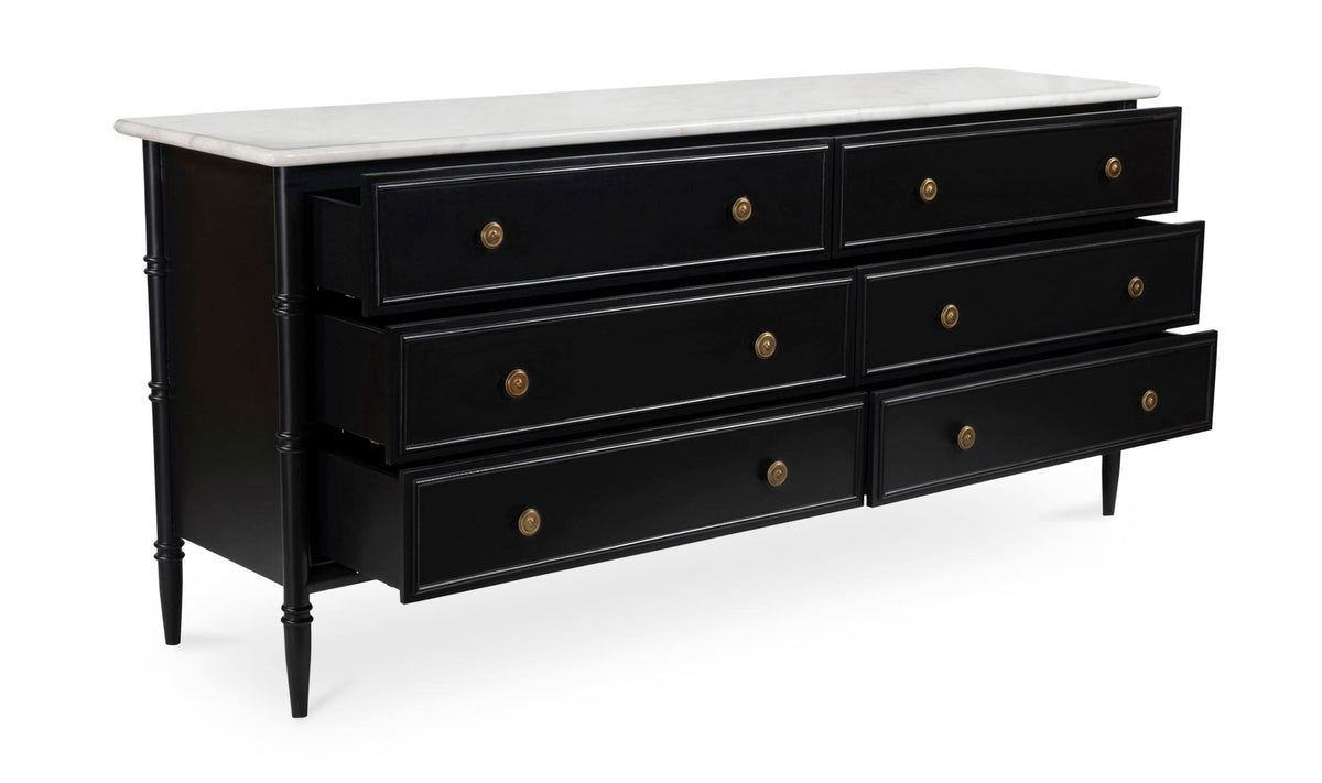 Eastport 6 Drawer Dresser in Black, banswara marble detail