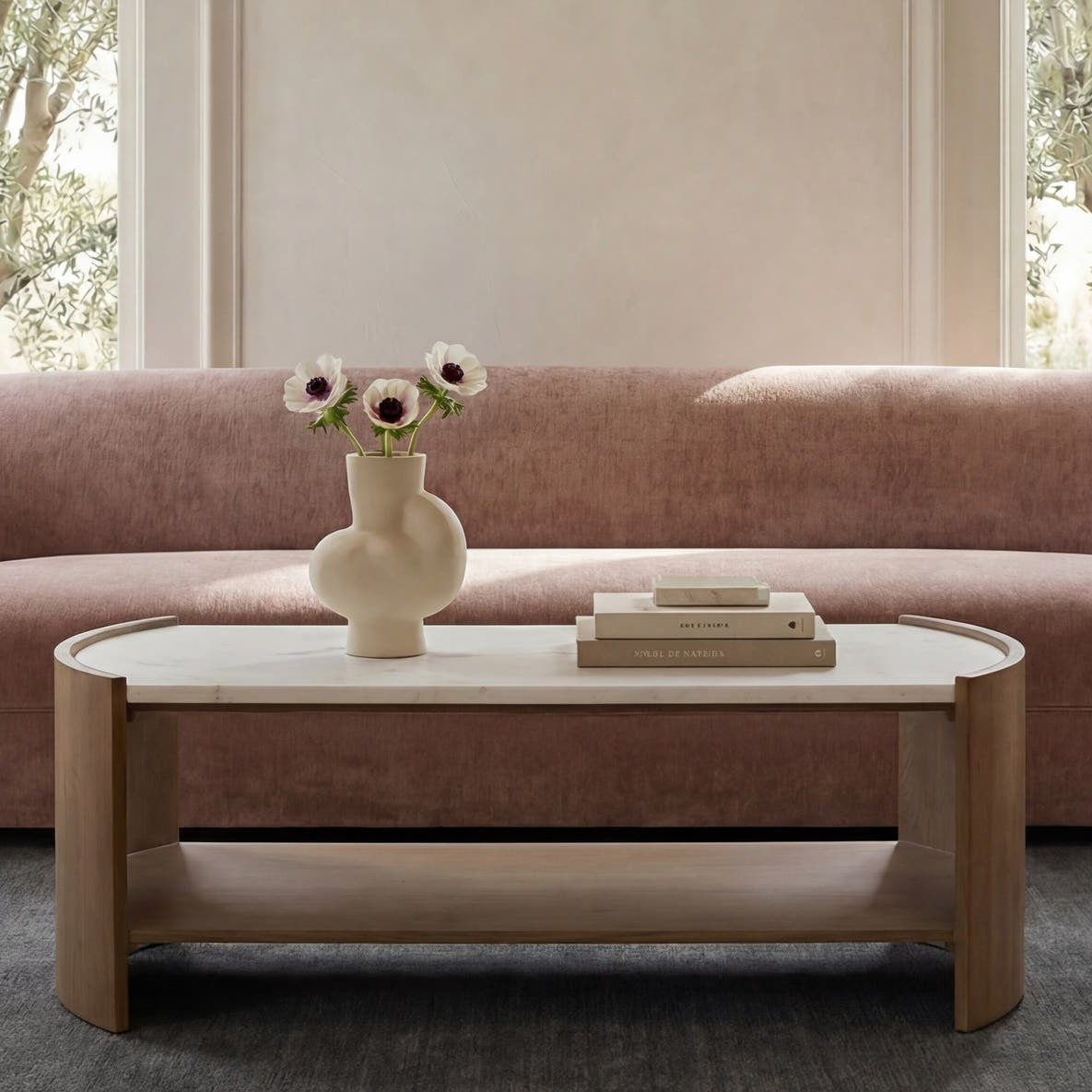 Fermoy Coffee Table in White — styled in a living room