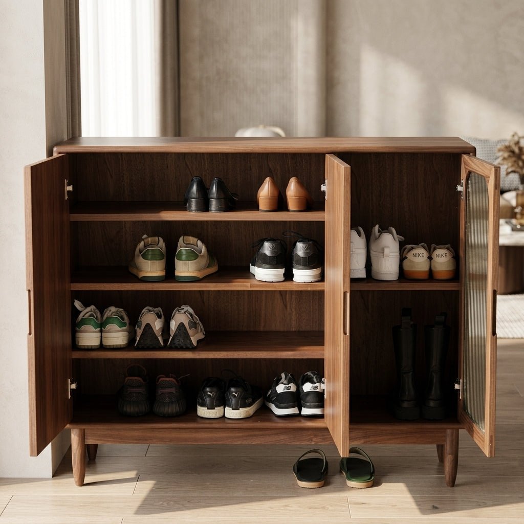 SC03 Ash Wood Shoe Cabinet, Walnut Finish - Altera
