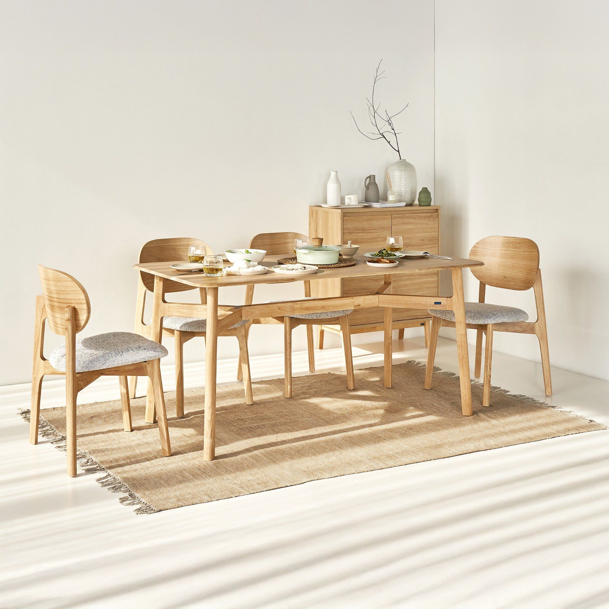 Serena Oak Veneer Dining Set with 4 - 6 Ergonomic Rubberwood Chairs - Altera