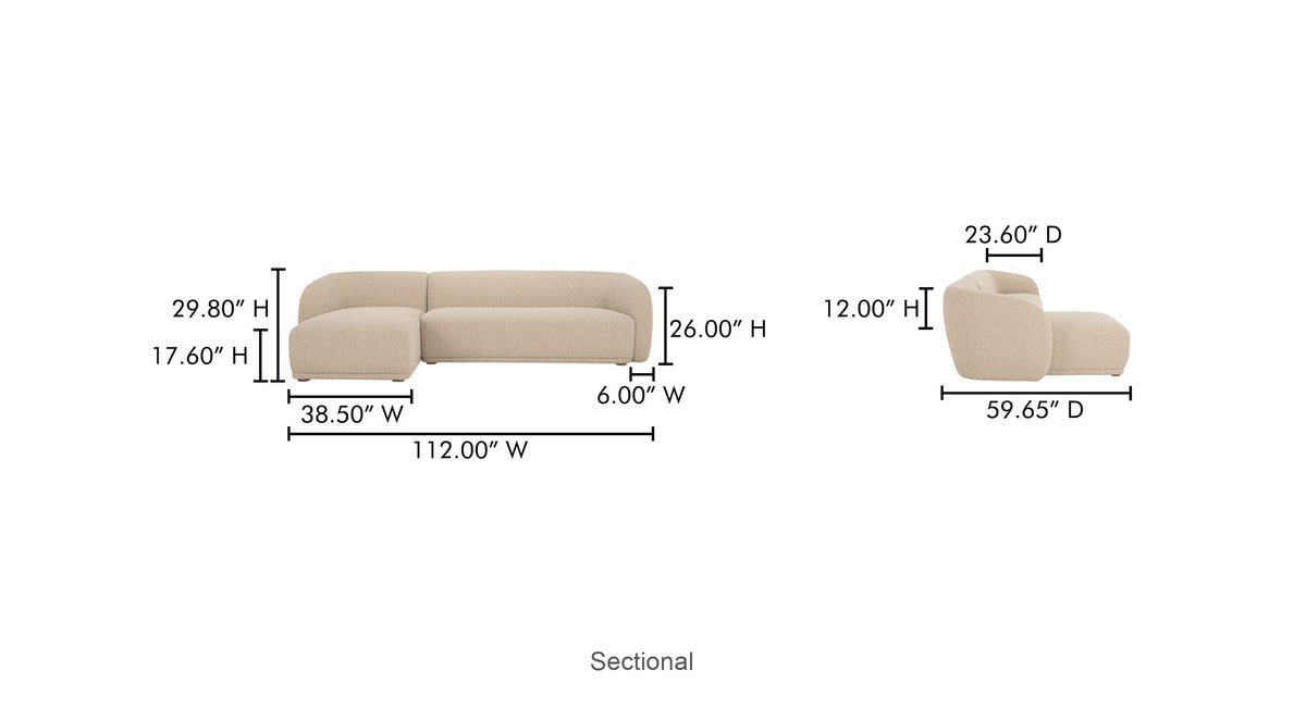 Left Facing Sectional dimensions