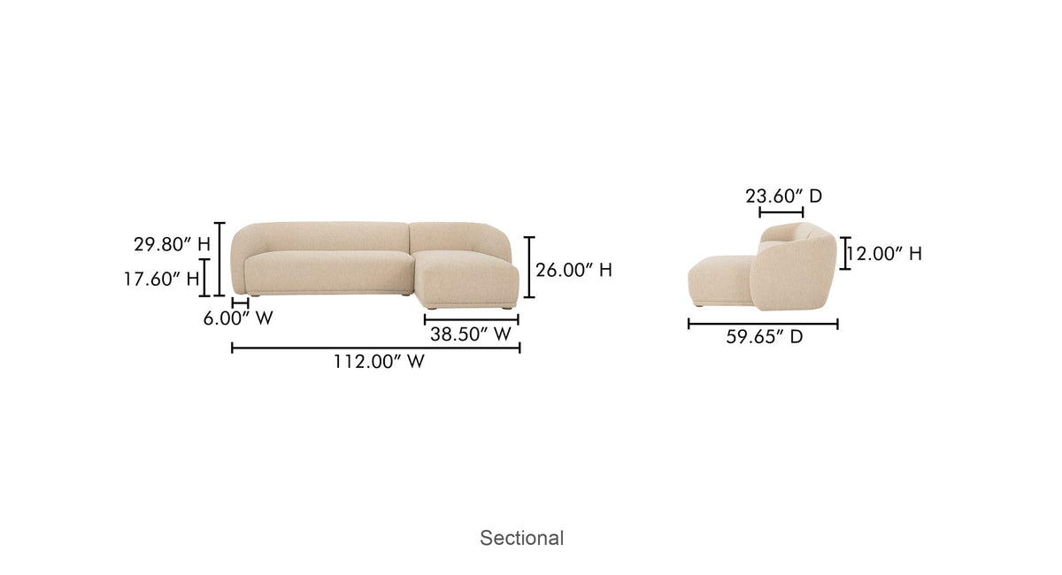 Right Facing Sectional dimensions
