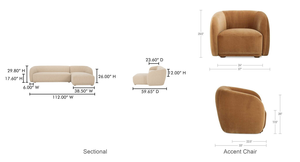 Right Facing Sectional + 1 Accent Chair dimensions
