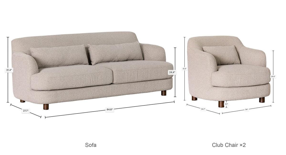 Canapé + 2 fauteuils club dimensions