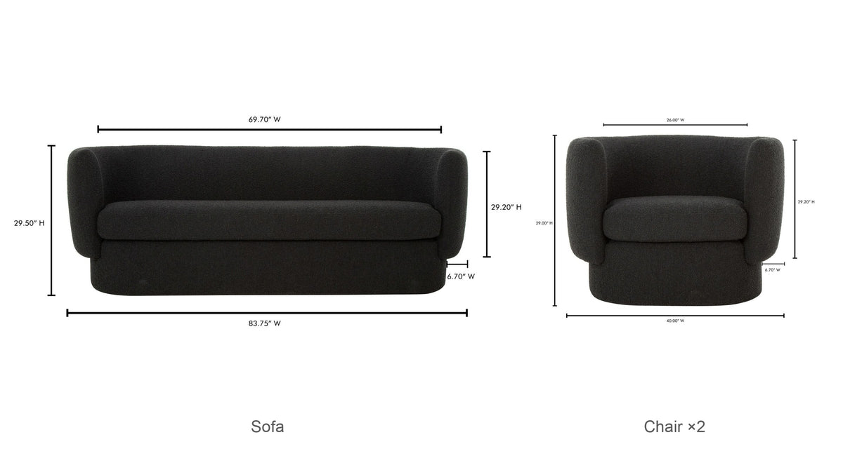 Sofa + 2 Chairs dimensions