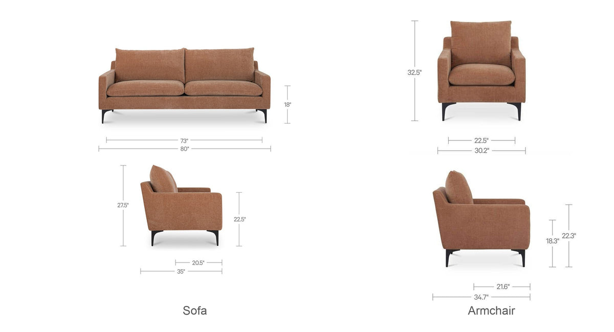 Sofa + 1 Armchair dimensions