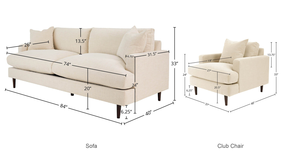 Sofa + 1 Club Chair dimensions