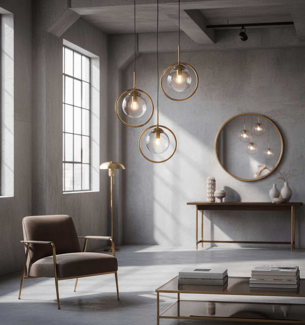 Set of Three Celestial Orb Brass Pendant Lamps - Altera