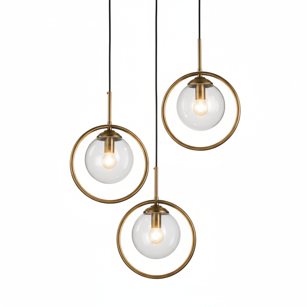 Set of Three Celestial Orb Brass Pendant Lamps - Altera