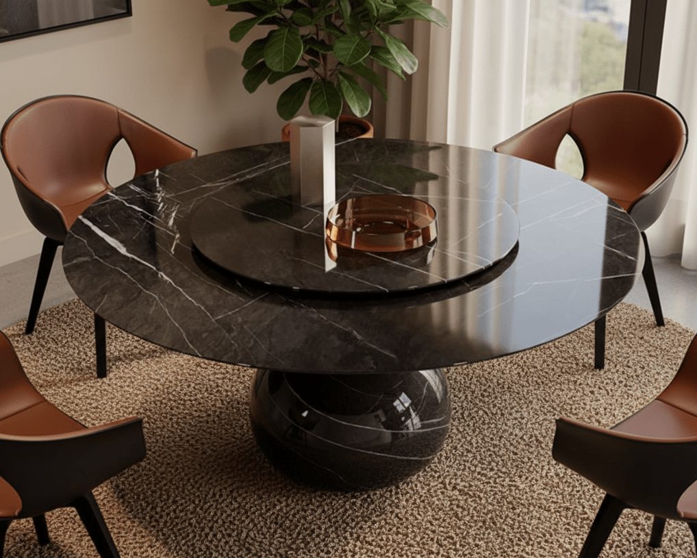 Solaris Round Marble Dining Table with lazy Susan - Altera