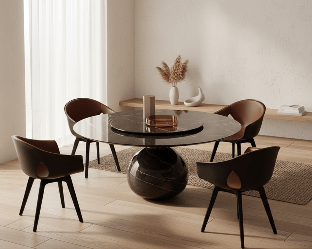 Solaris Round Marble Dining Table with lazy Susan - Altera