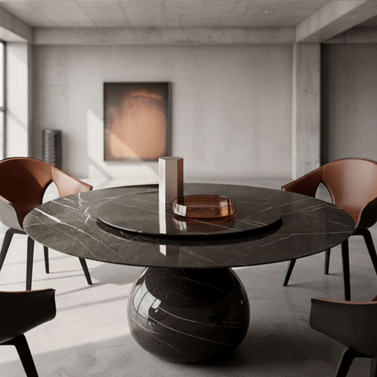 Solaris Round Marble Dining Table with lazy Susan