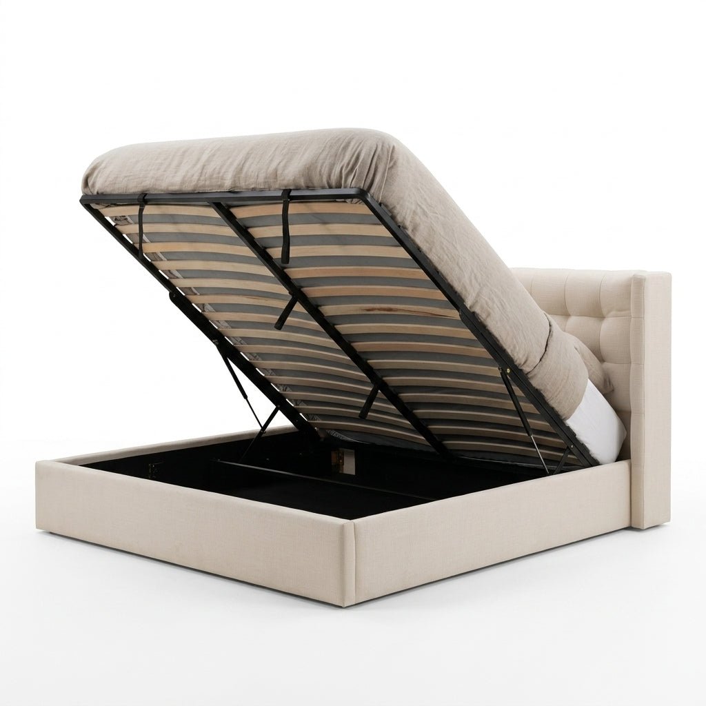 White Smoke Sovereign Storage Bed Green / Queen / 0 Nightstands,Green / Queen / 1 Nightstand,Green / Queen / 2 Nightstands,Green / King / 0 Nightstands,Green / King / 1 Nightstand,Green / King / 2 Nightstands,Cream / Queen / 0 Nightstands,Cream / Queen / 1 Nightstand,Cream / Queen / 2 Nightstands,Cream / King / 0 Nightstands,Cream / King / 1 Nightstand,Cream / King / 2 Nightstands