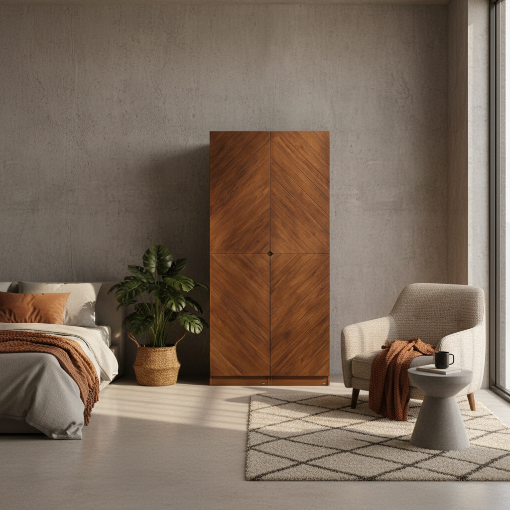 Hobro 301 Two-Door Wooden Wardrobe with Geometric Veneer