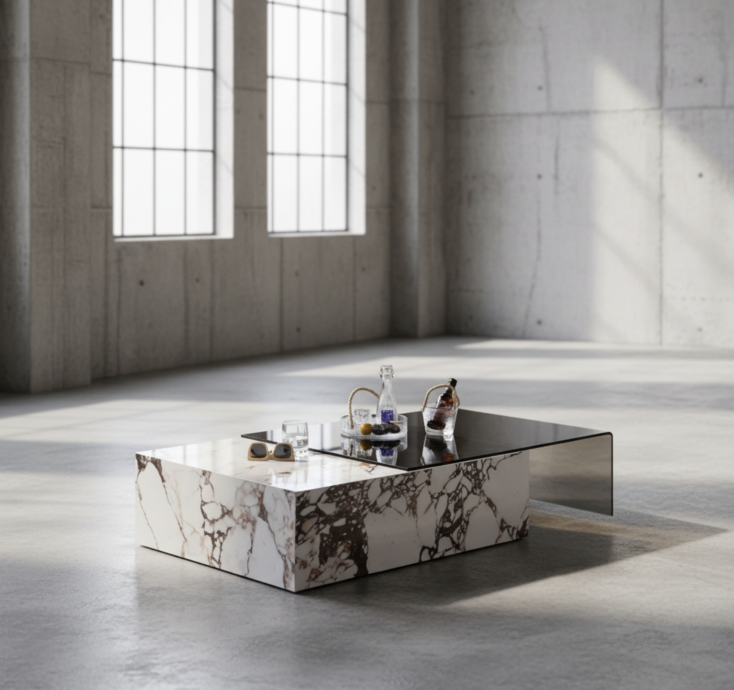 Rimini Dual-Surface Marble and Glass Table