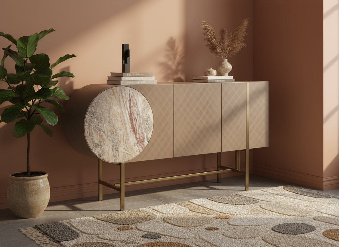 Art Deco Metallic Sideboard with Stainless Steel Base